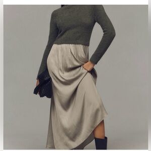 NWT The Thea Long-Sleeve Eyelash Twofer Sweater Dress, size Small, Dark Green